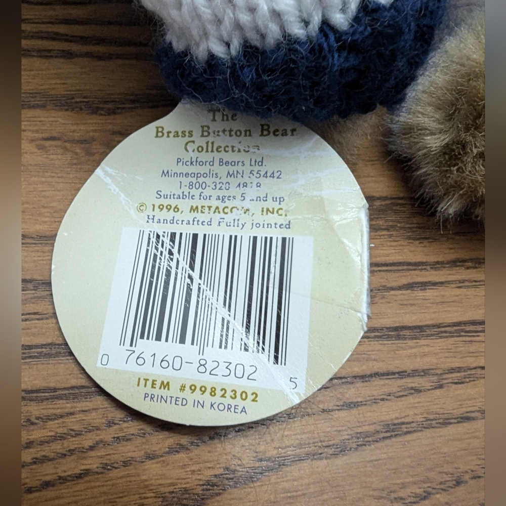 Brass Button puckford Bear. Cody. Cowboy Teddy Bear with Canadian Sweater. GUC. - Picture 7 of 9